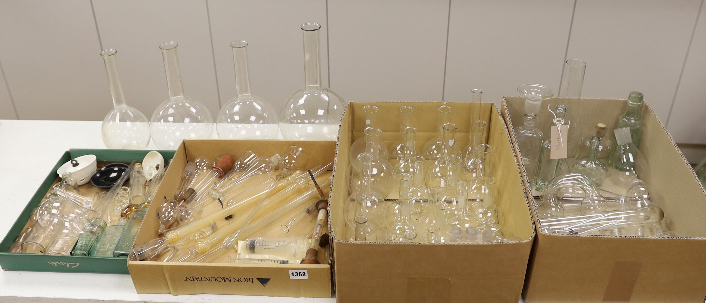 A pre-war chemistry set including stirring sticks, pipettes, tubes and bottles